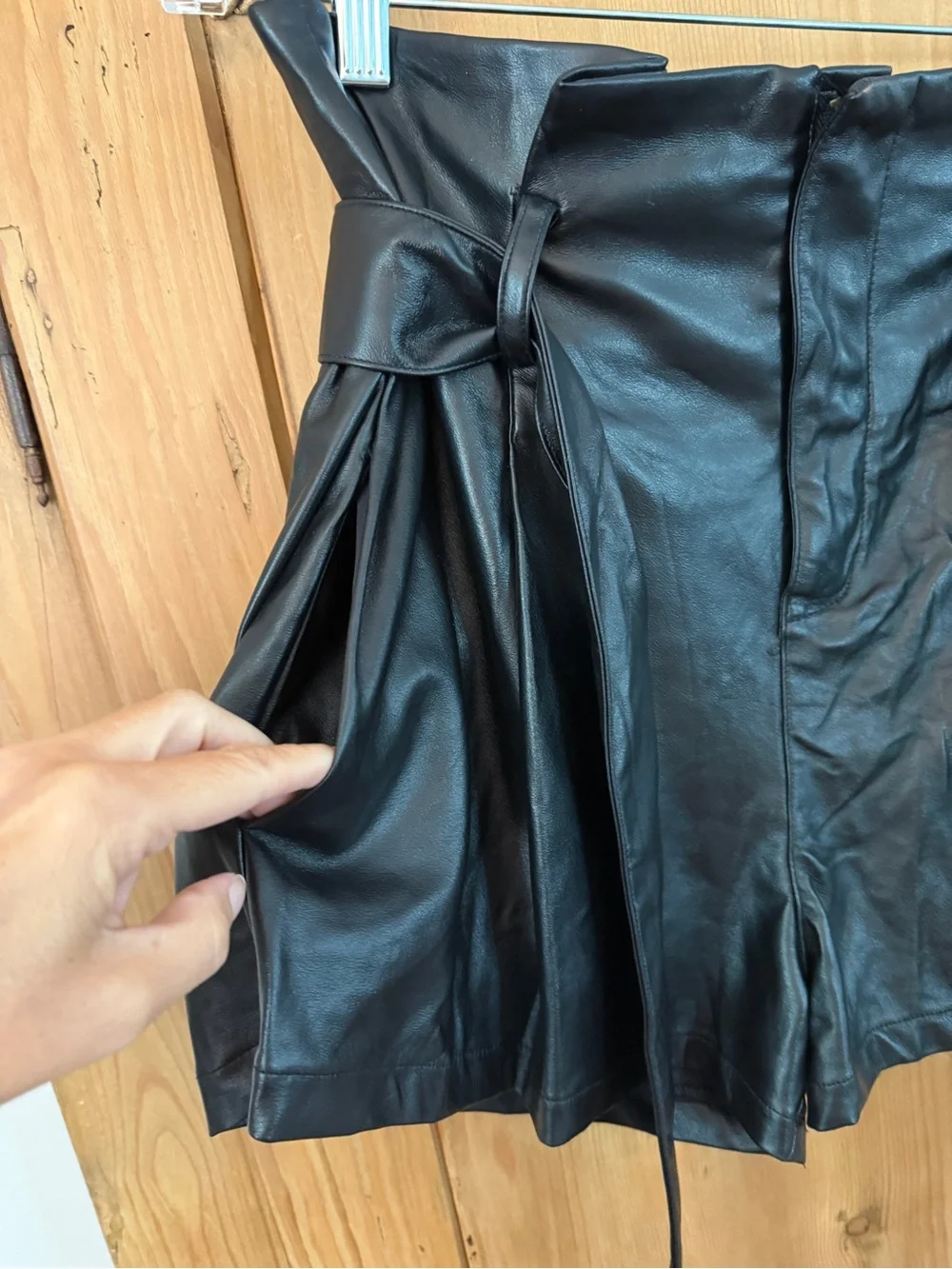 Olivaceous Faux Leather Cinch Waist Shorts